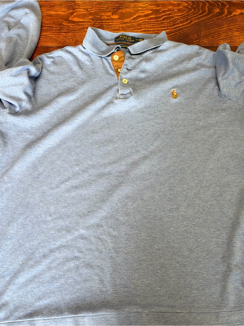 Long Sleeve Polo by Ralph Lauren Heather Light Blue
